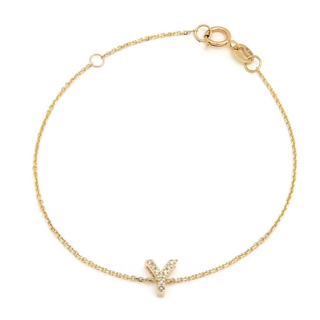 Pulsera con Inicial de Diamantes en Oro Amarillo