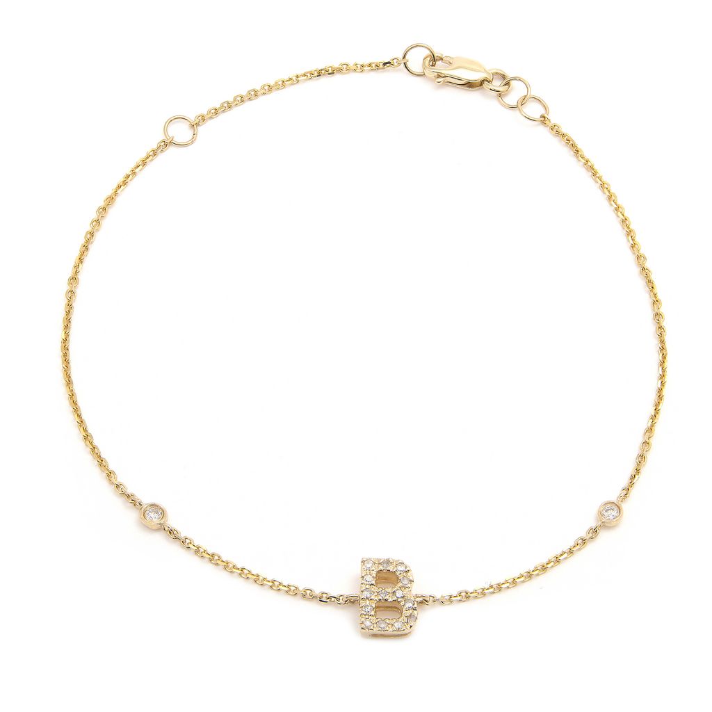 Pulsera con Inicial y Piedras Laterales en Oro Amarillo