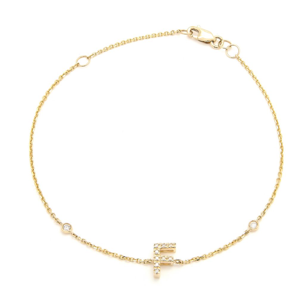 Pulsera con Inicial y Piedras Laterales en Oro Amarillo