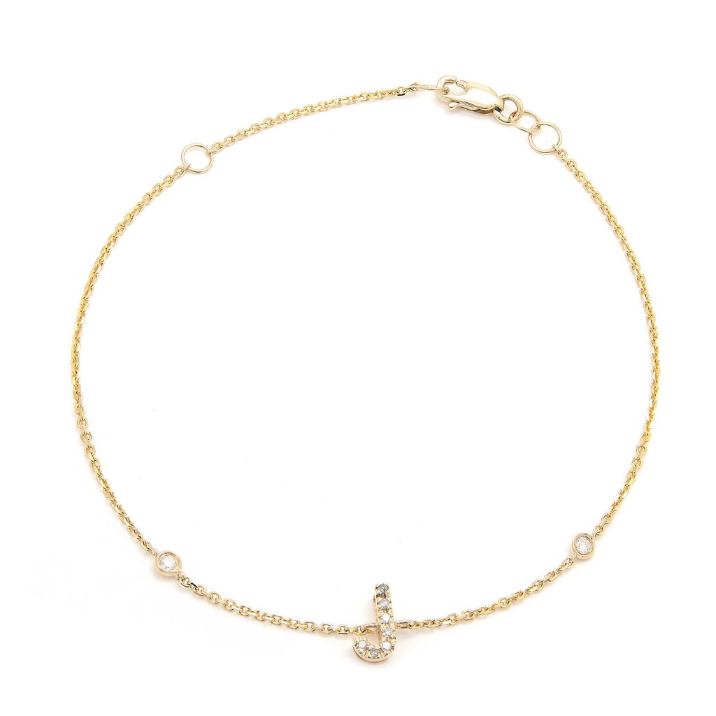 Pulsera con Inicial y Piedras Laterales en Oro Amarillo