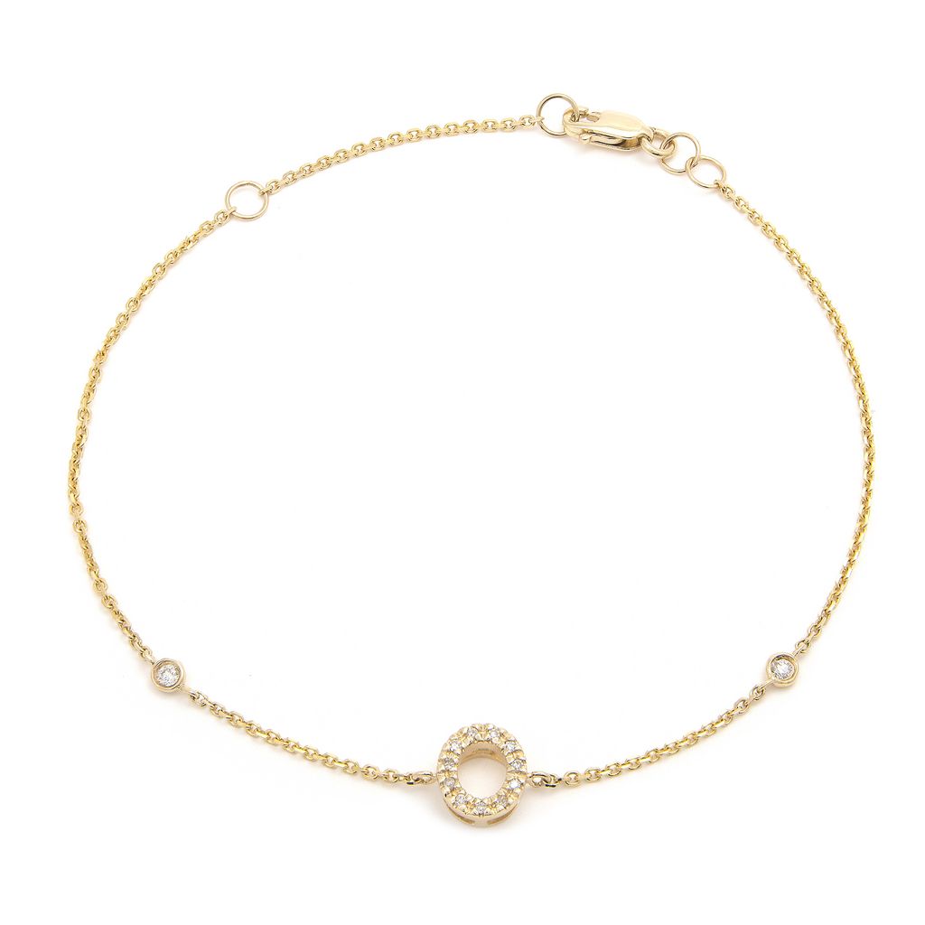 Pulsera con Inicial y Piedras Laterales en Oro Amarillo