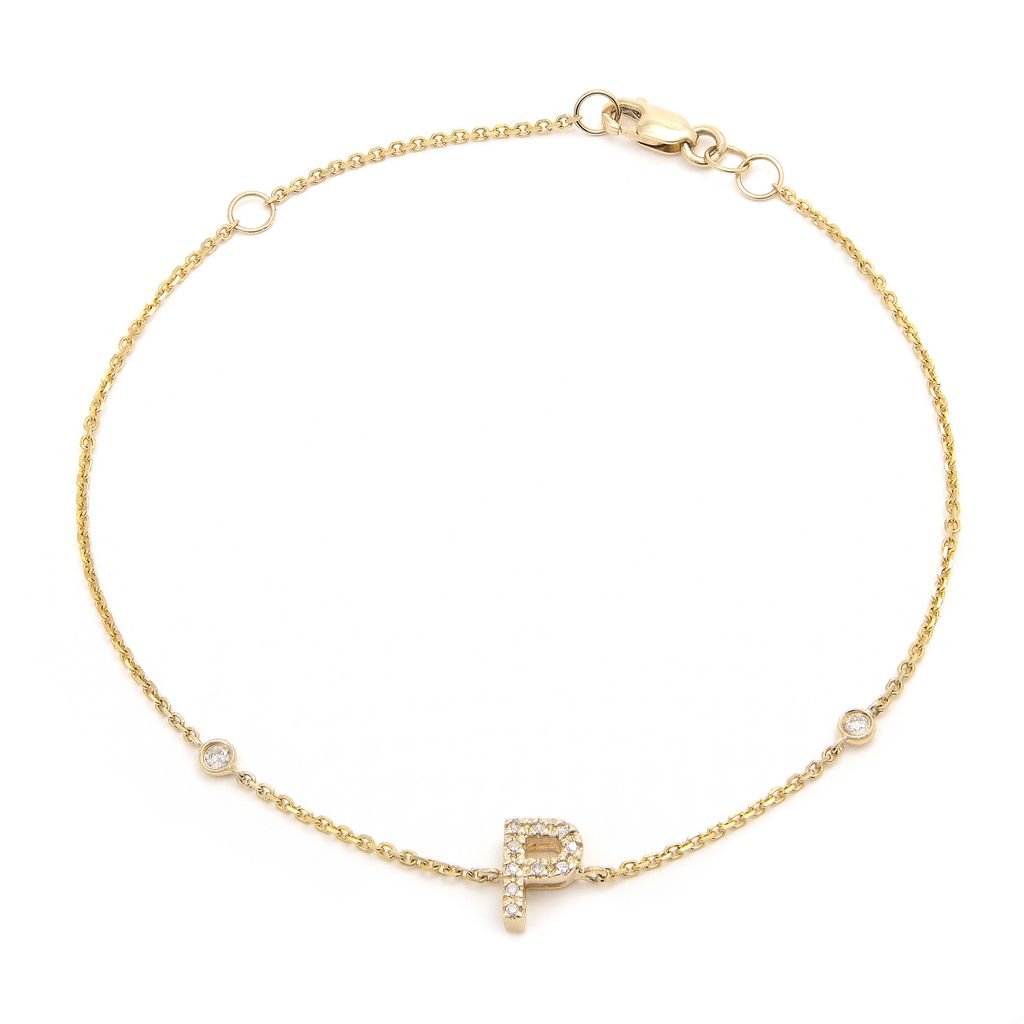 Pulsera con Inicial y Piedras Laterales en Oro Amarillo