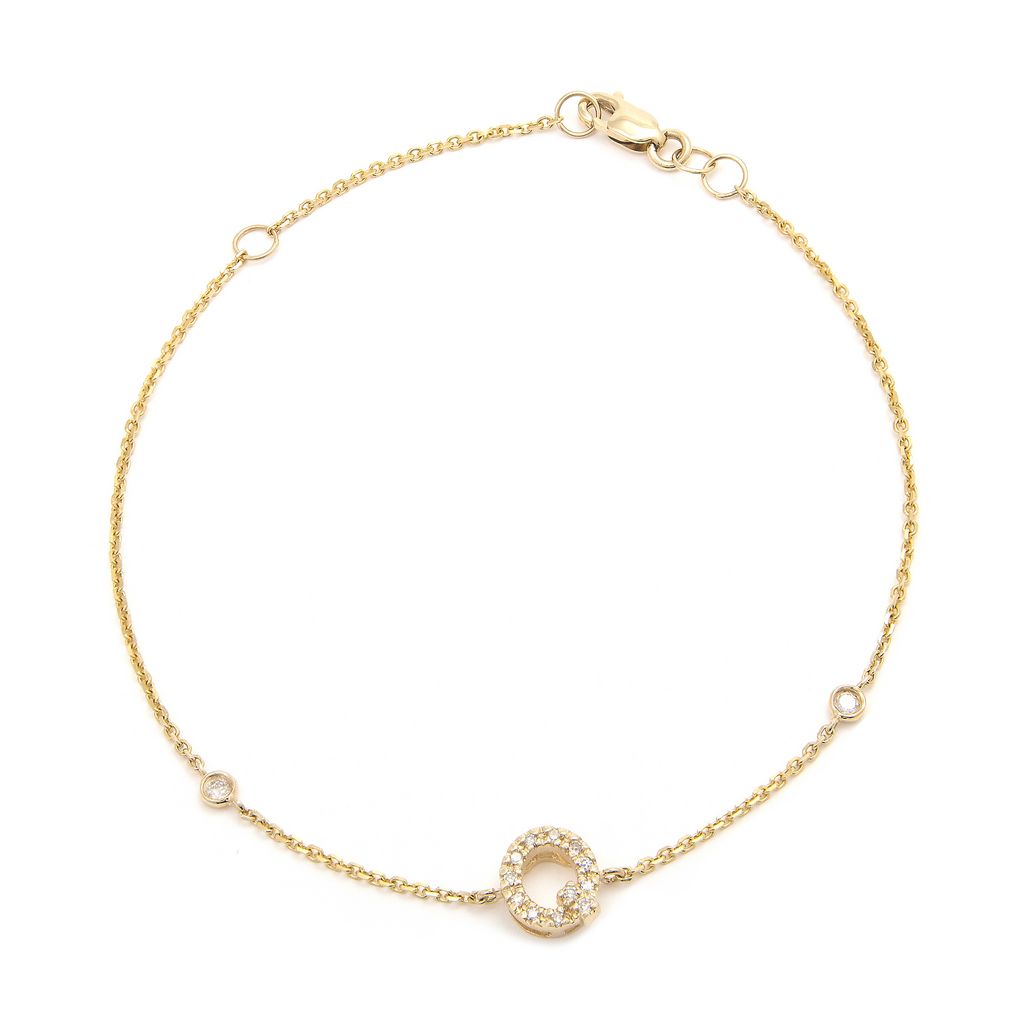 Pulsera con Inicial y Piedras Laterales en Oro Amarillo