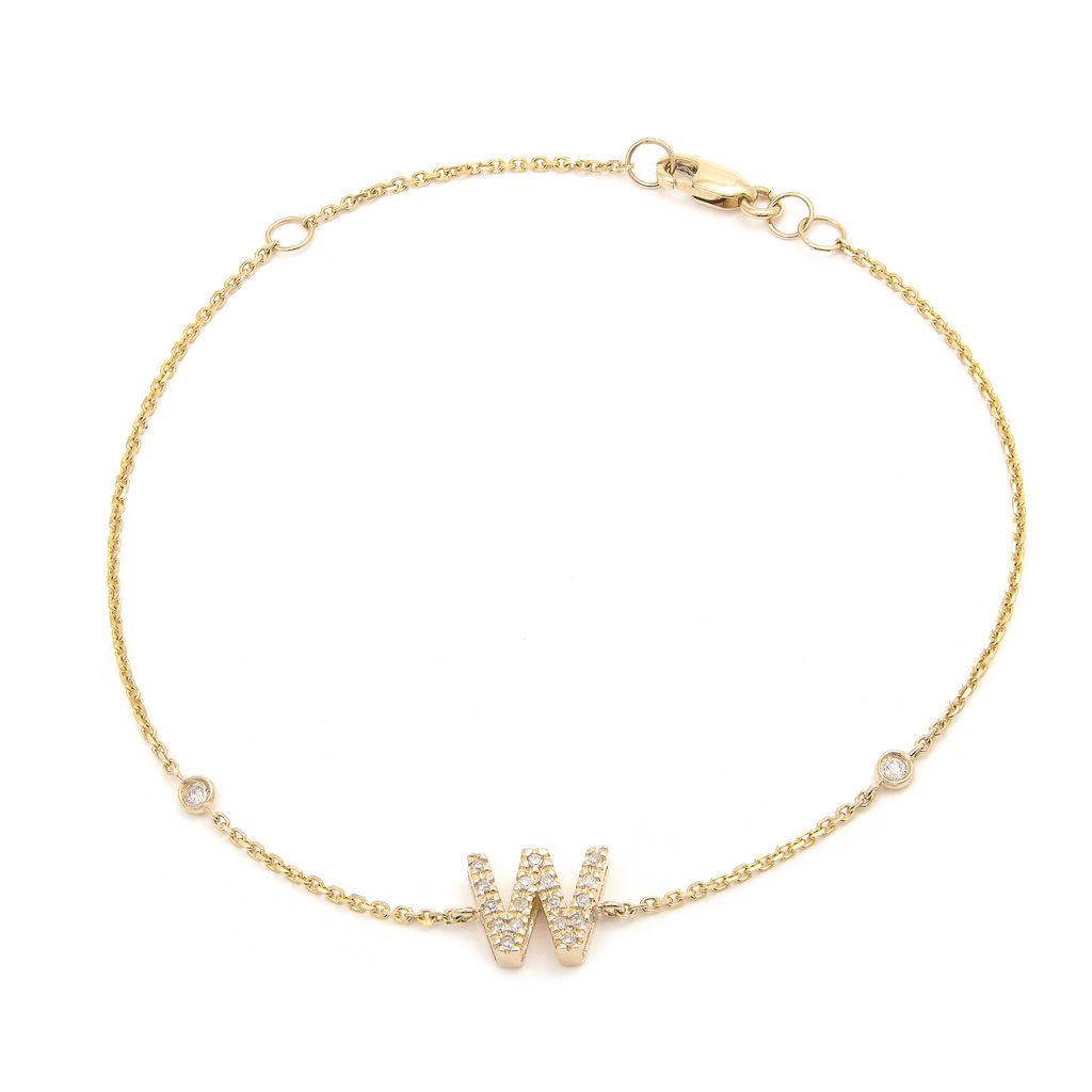 Pulsera con Inicial y Piedras Laterales en Oro Amarillo
