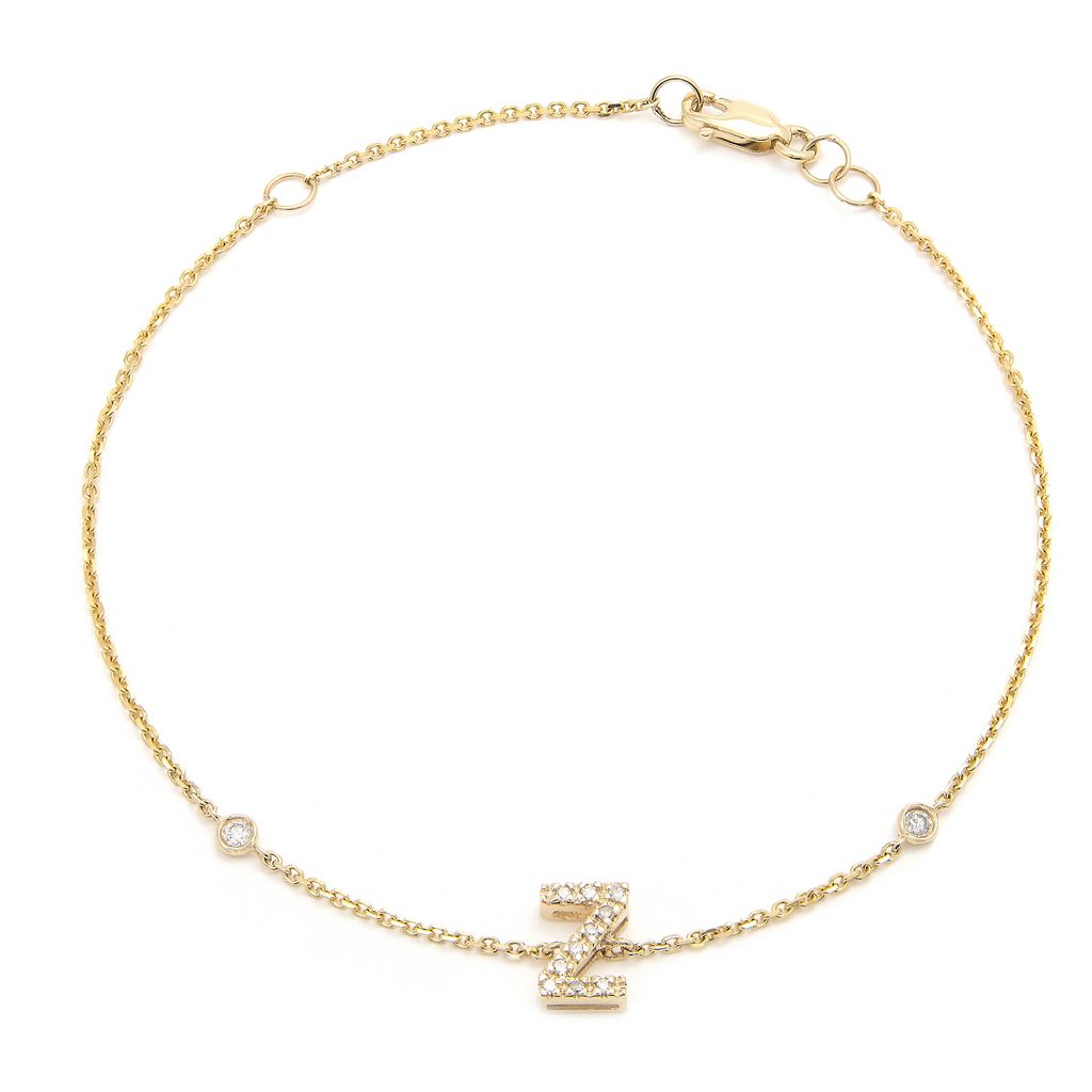 Pulsera con Inicial y Piedras Laterales en Oro Amarillo
