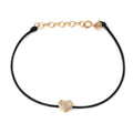 Pulsera Corazón de Diamantes en Cordón Negro