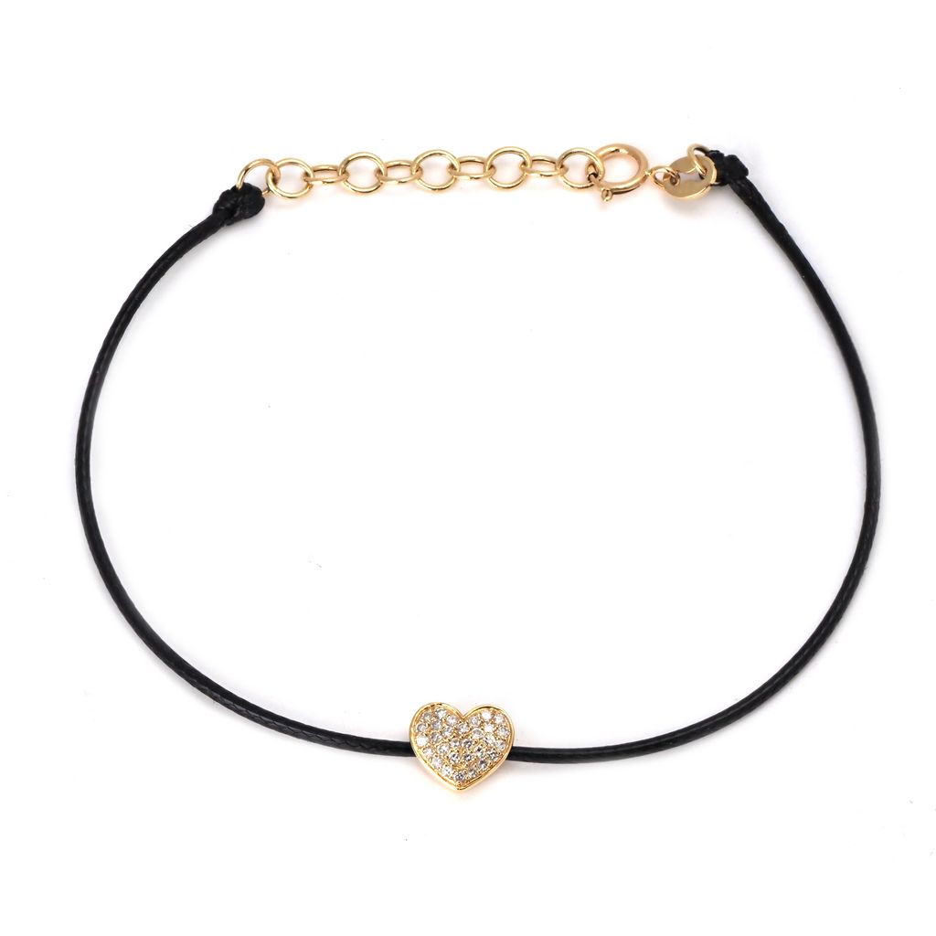 Pulsera Corazón de Diamantes en Cordón Negro