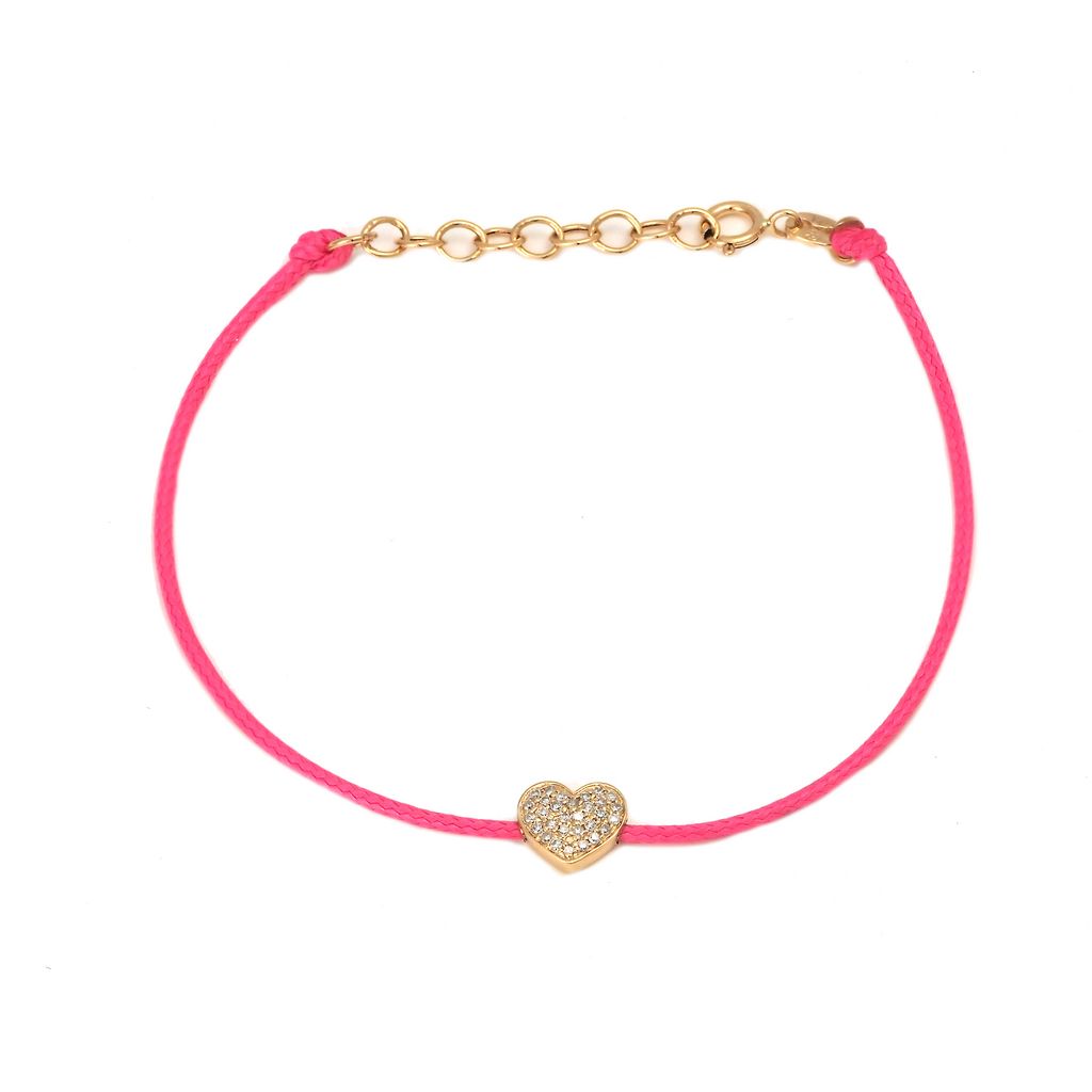 Pulsera Corazón de Diamantes en Cordón Rosa