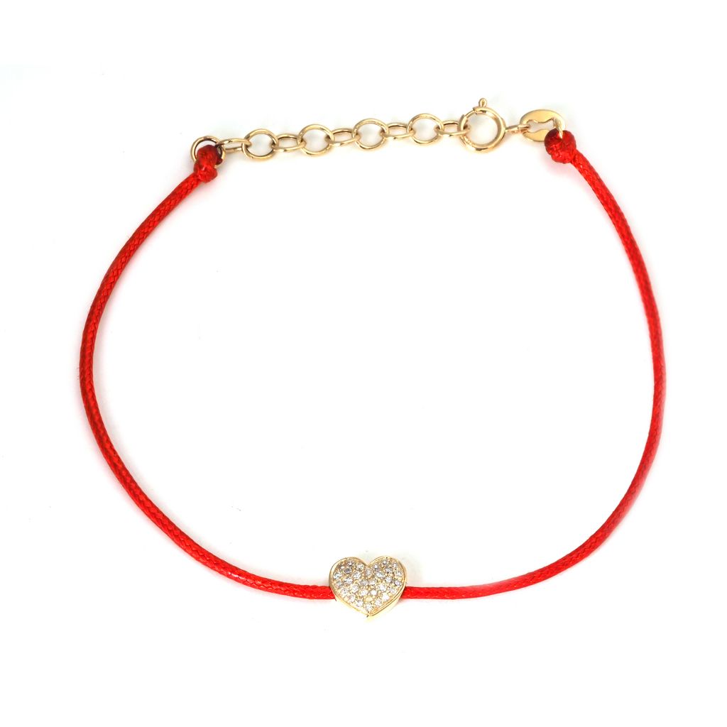 Pulsera Corazón de Diamantes en Cordón Rojo