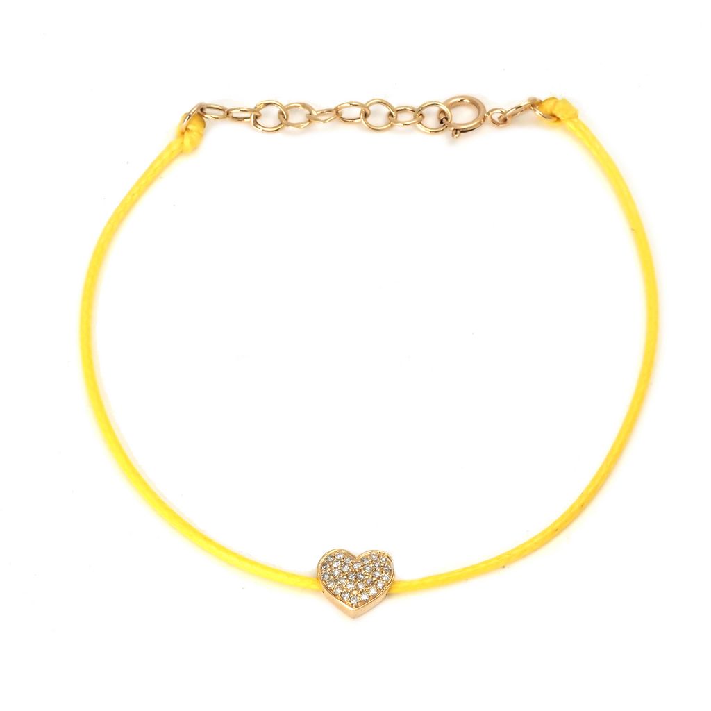 Pulsera Corazón de Diamantes en Cordón de Color