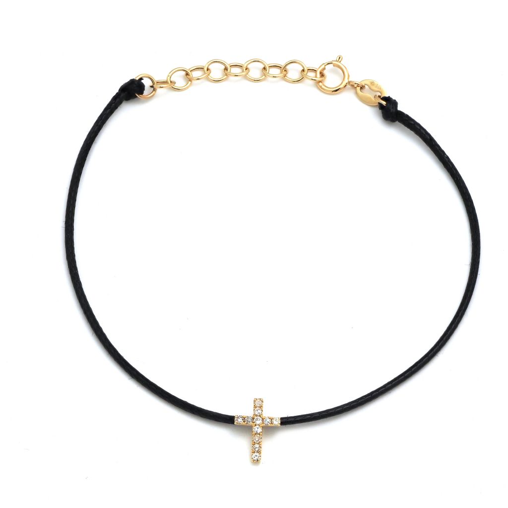 Pulsera Cruz de Diamantes en Cordón Rojo o Negro