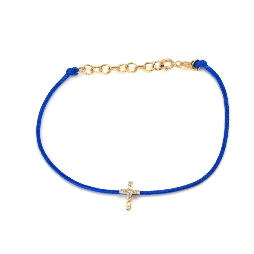 Pulsera Cruz de Diamantes en Cordón de Color