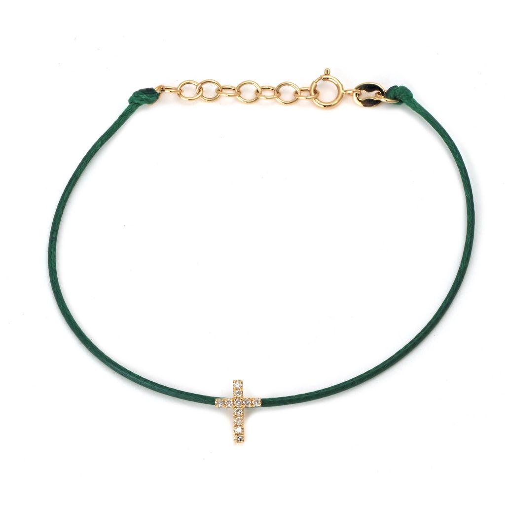 Pulsera Cruz de Diamantes en Cordón de Color