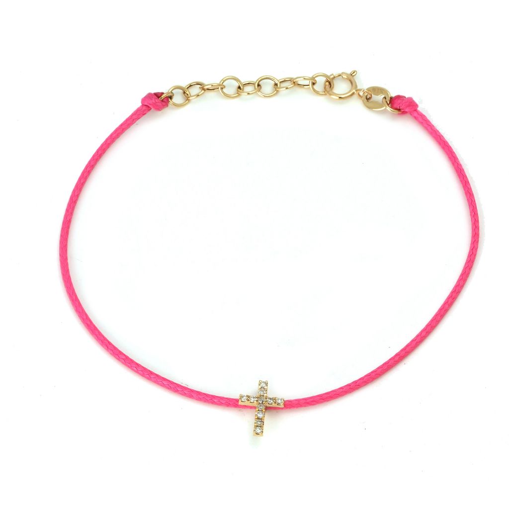 Pulsera Cruz de Diamantes en Cordón de Color