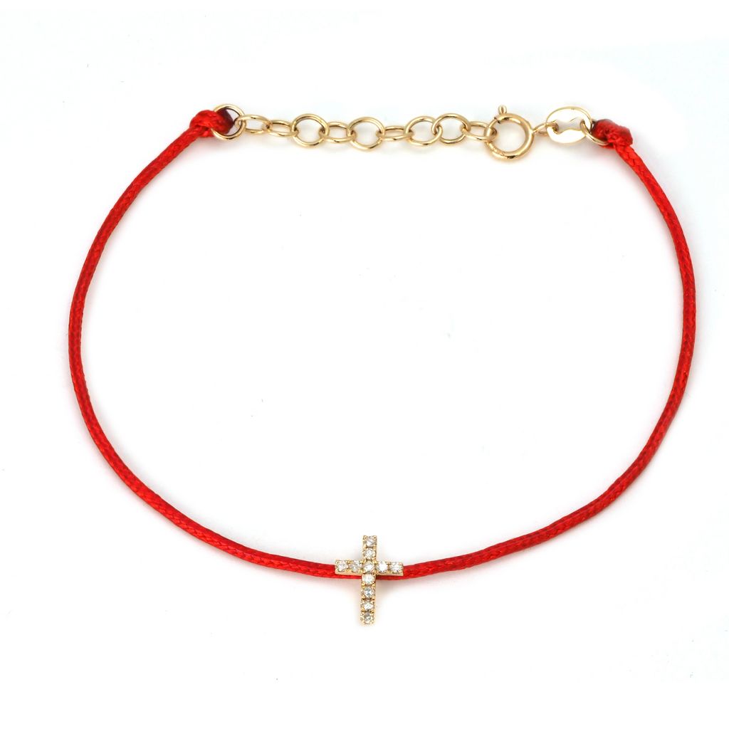 Pulsera Cruz de Diamantes en Cordón Rojo o Negro