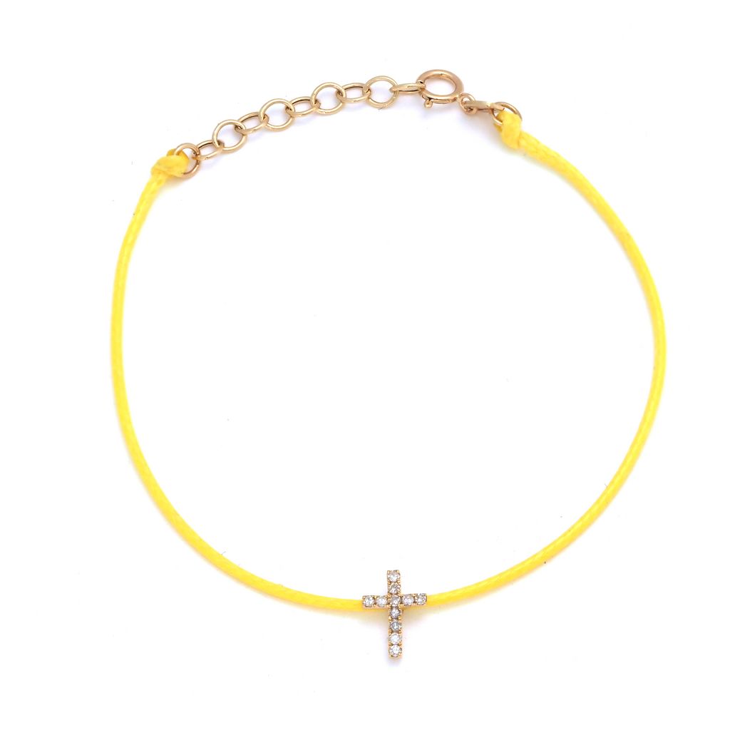 Pulsera Cruz de Diamantes en Cordón de Color