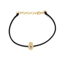Pulsera con Dije de Mano, Zafiro y Diamantes en Cordón Negro