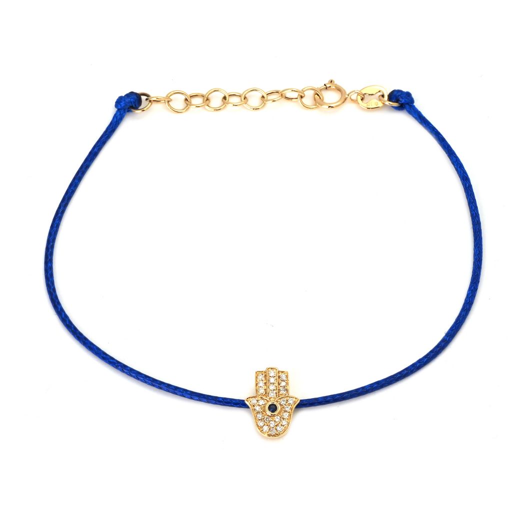 Pulsera con Dije de Mano, Zafiro y Diamantes en Cordón