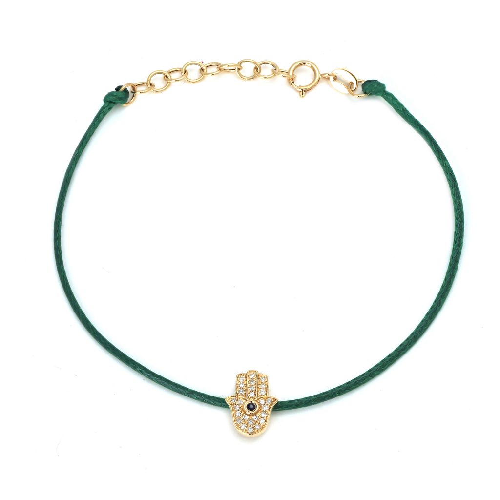 Pulsera con Dije de Mano, Zafiro y Diamantes en Cordón