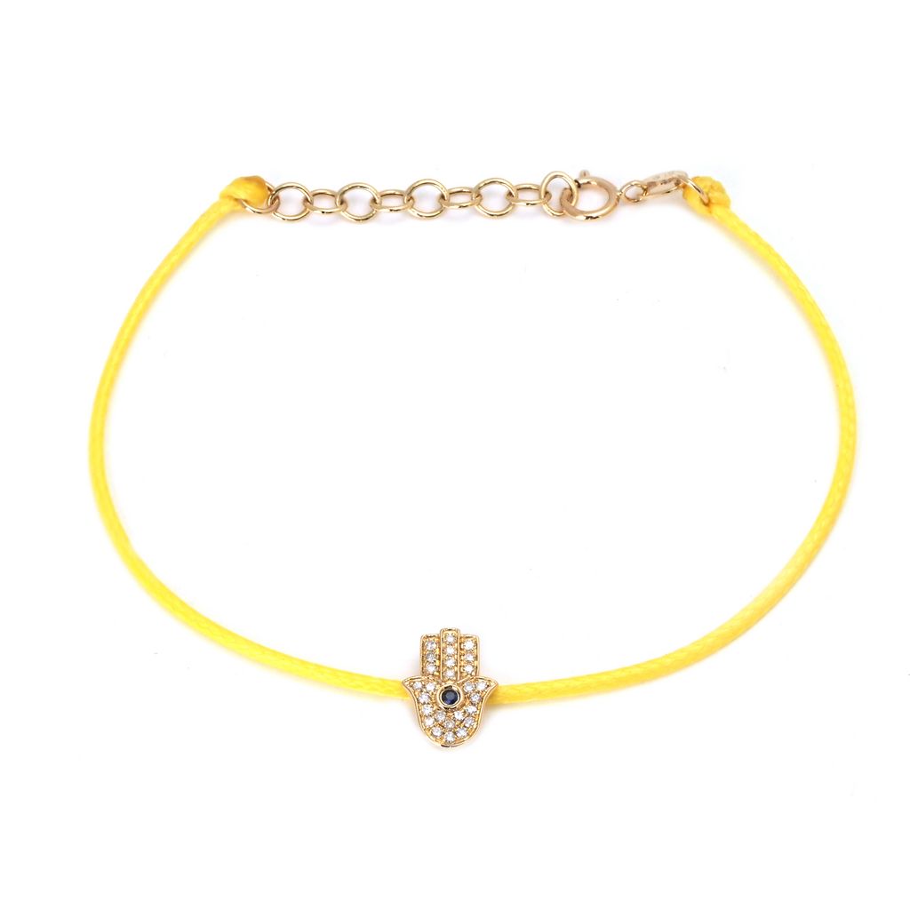 Pulsera con Dije de Mano, Zafiro y Diamantes en Cordón