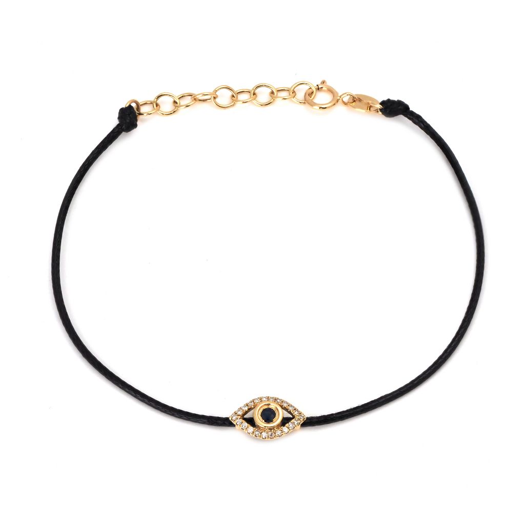 Pulsera de Ojo Turco con Zafiro y Diamantes en Cordón