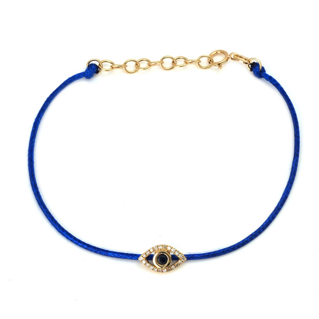 Pulsera de Ojo Turco con Zafiro y Diamantes en Cordón
