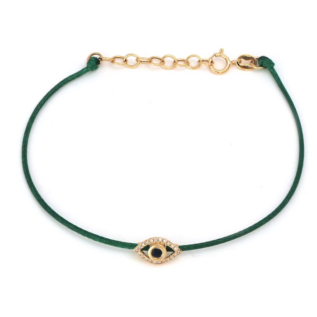 Pulsera de Ojo Turco con Zafiro y Diamantes en Cordón