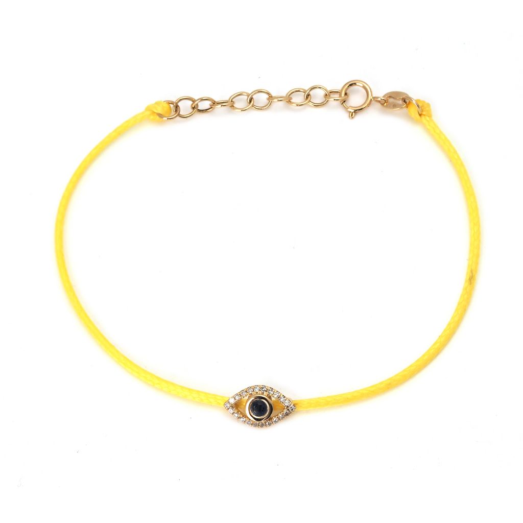 Pulsera de Ojo Turco con Zafiro y Diamantes en Cordón