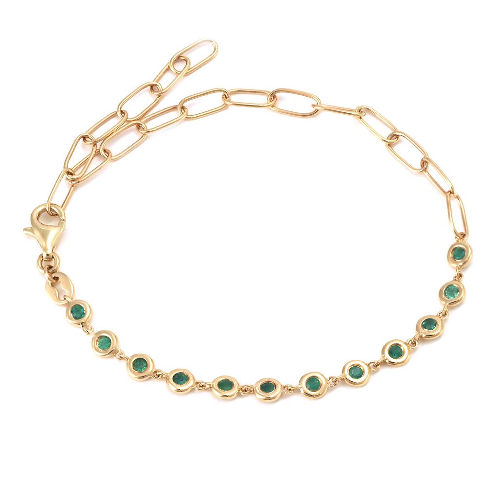 Pulsera de Esmeralda en Bisel con Eslabones Alargados