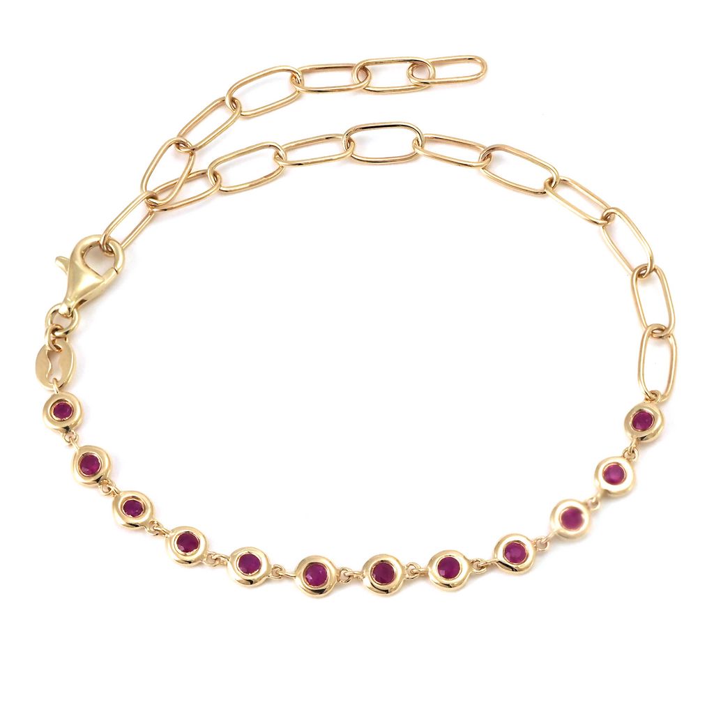 Pulsera de Rubí en Bisel con Eslabones Alargados