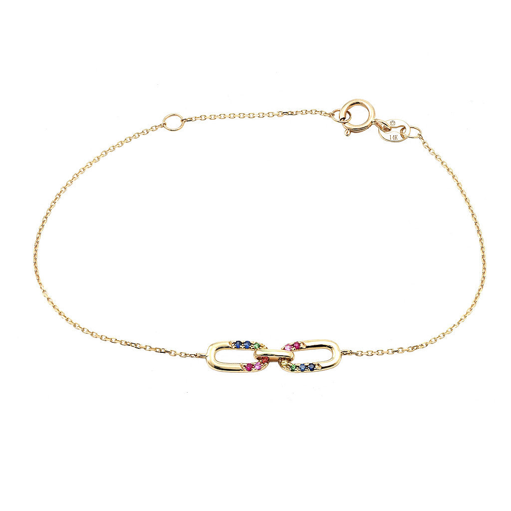 Pulsera de Eslabones Entrelazados con Piedras Multicolor
