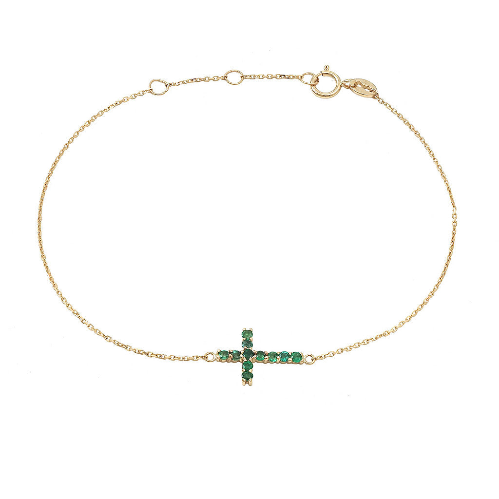 Pulsera Cruz con Esmeralda en Oro Amarillo