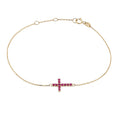 Pulsera Cruz con Rubí en Oro Amarillo