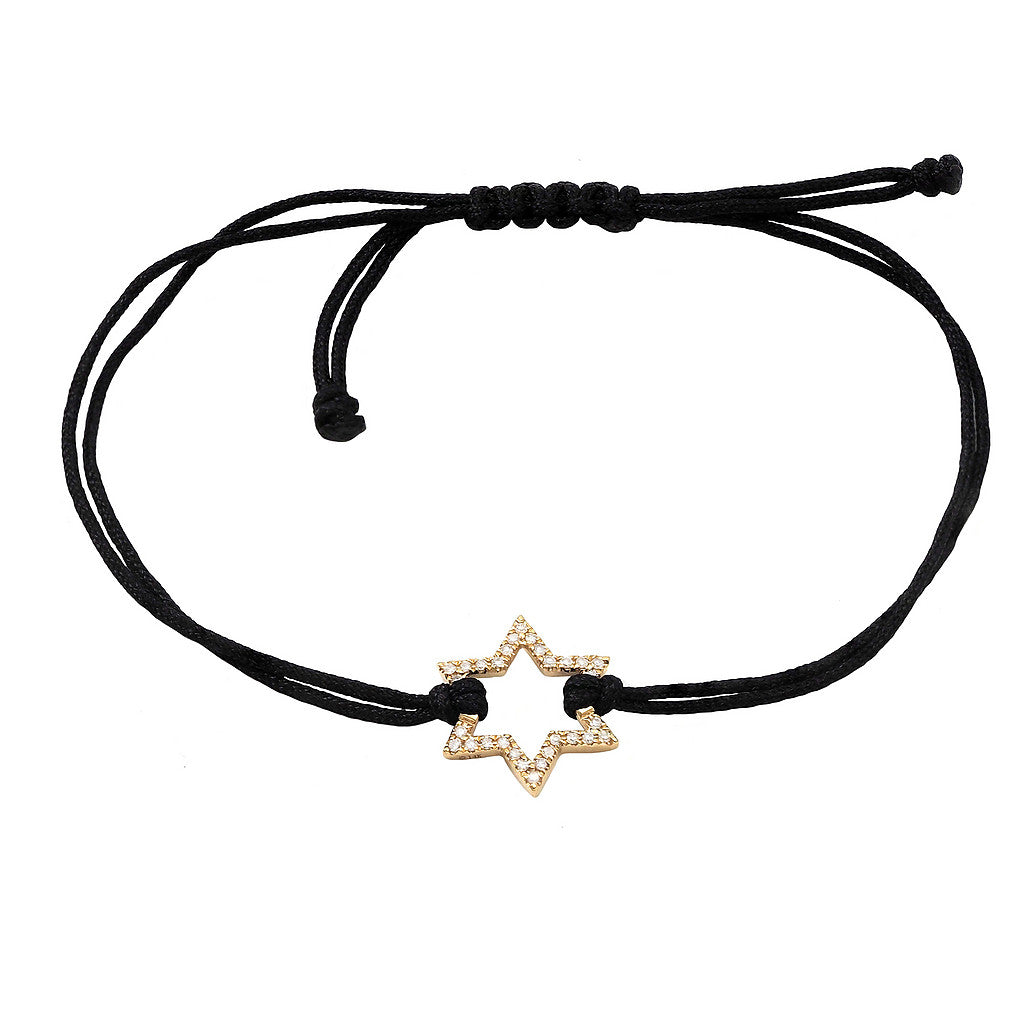 Pulsera Estrella de David con Diamantes en Cordón Negro