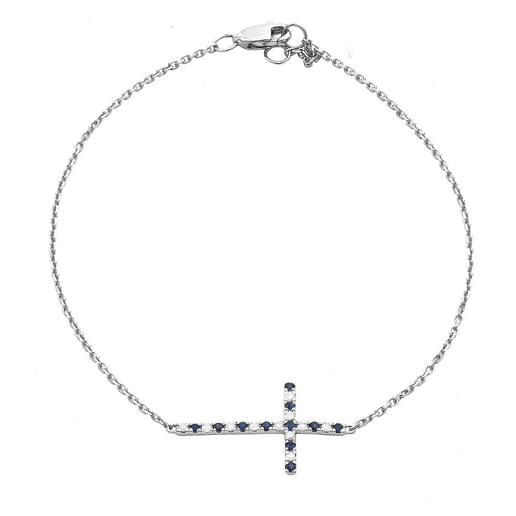 Pulsera Cruz con Zafiro y Diamantes