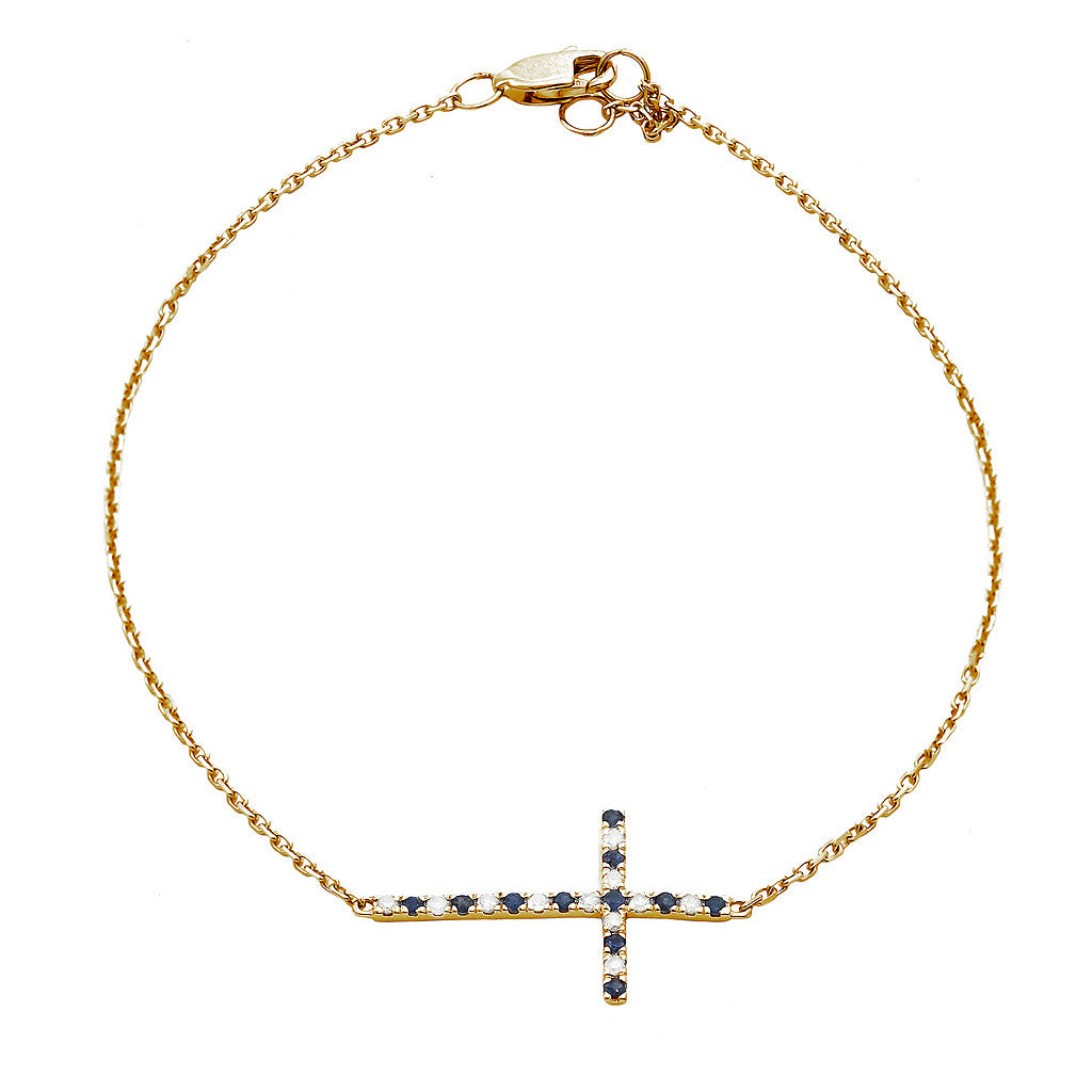 Pulsera Cruz con Zafiro y Diamantes