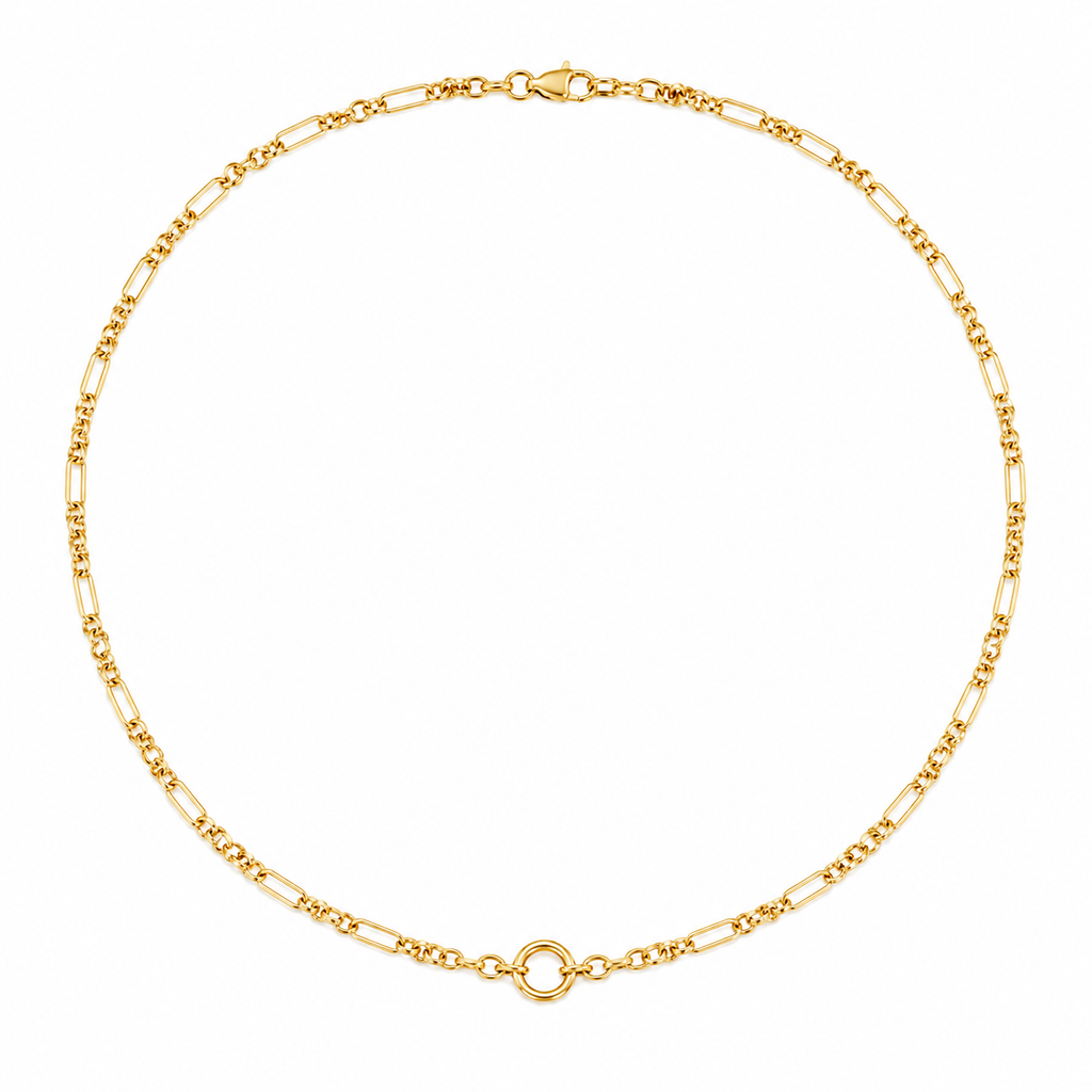 Cadena Fancy Long and Short Eslabón Grande en Oro Amarillo 14k