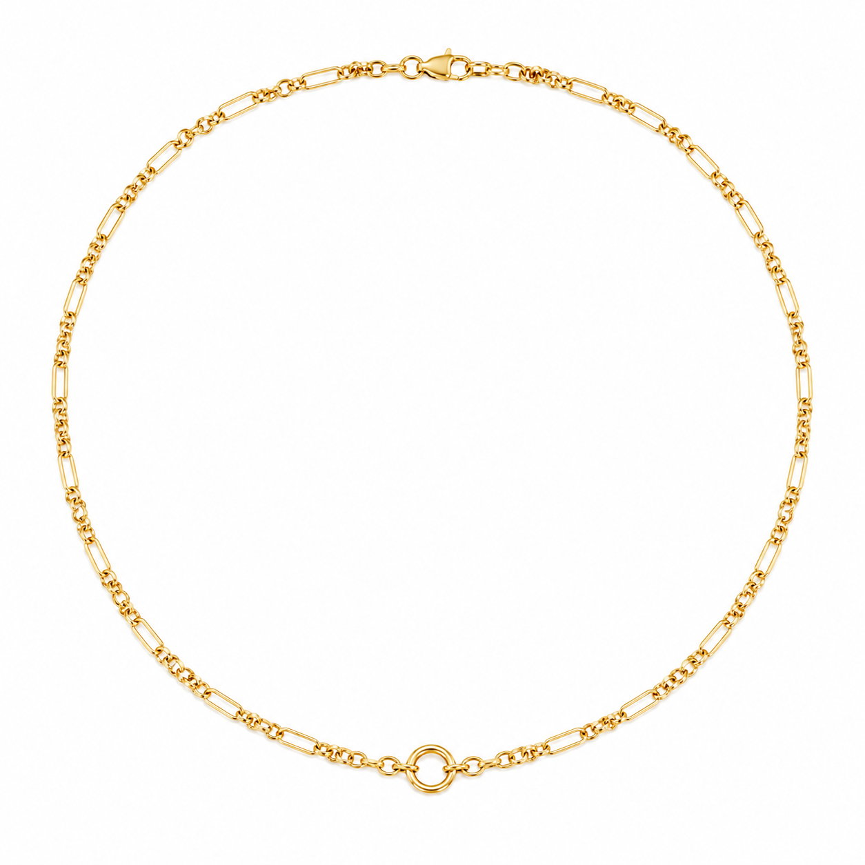 Cadena Fancy Long and Short Eslabón Grande en Oro Amarillo 14k