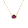 Collar Oval con Rubí Natural y Diamantes en Oro Amarillo 14k