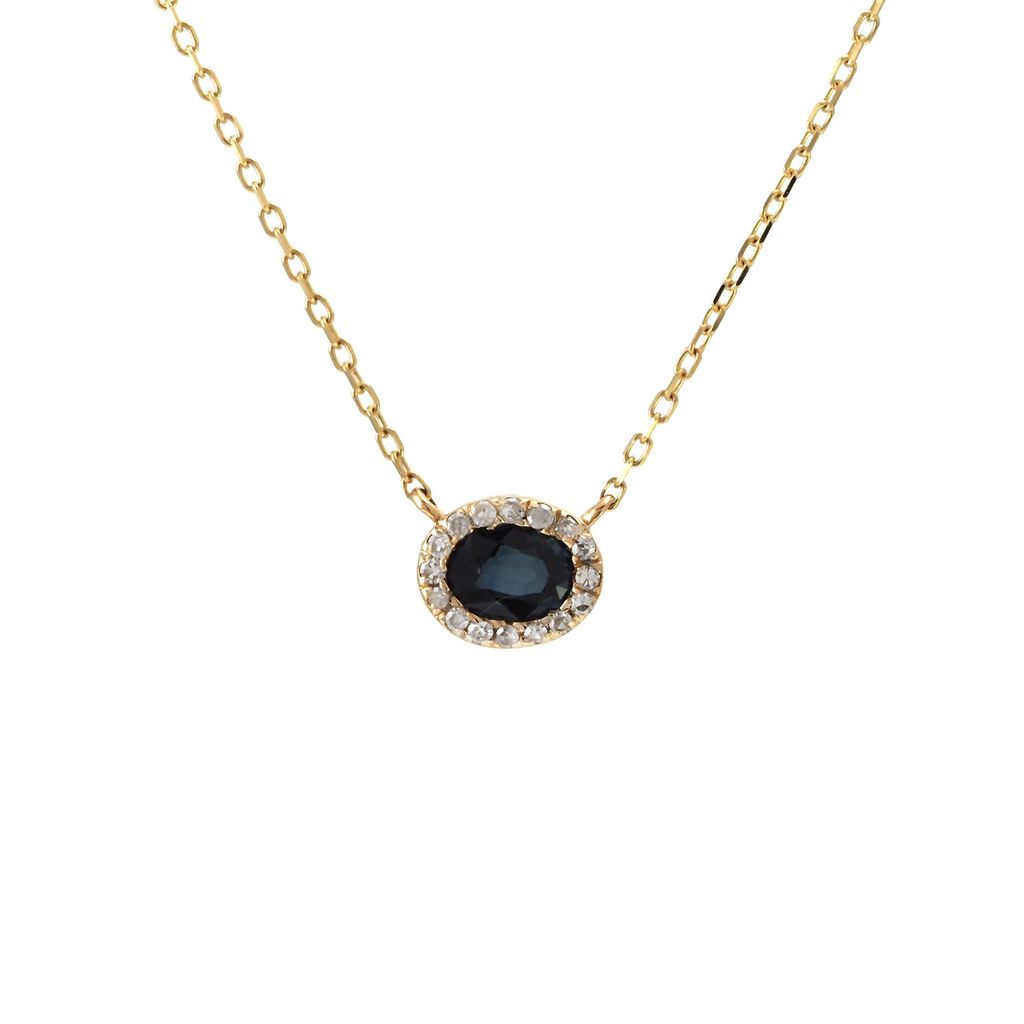 Collar Fashion Oval con Zafiro Natural y Diamantes en Oro Amarillo