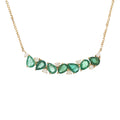 Collar Curved Bar Esmeraldas Naturales y Diamantes Corte Pera en Oro Amarillo 14k