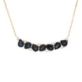 Collar Curved Bar Zafiros Naturales y Diamantes Corte Pera en Oro Amarillo 14k