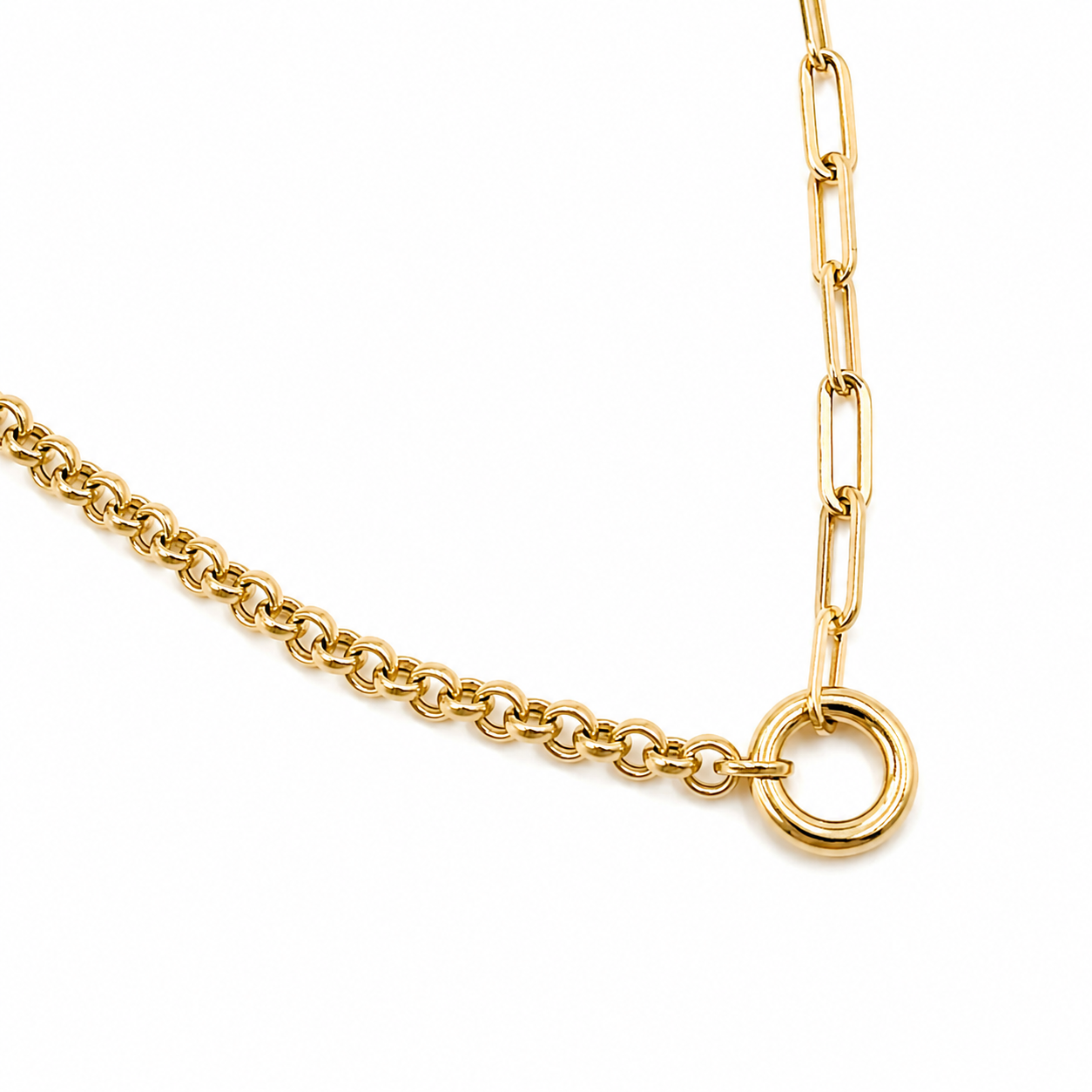 Cadena Paperclip y Cable Fancy en Oro Amarillo 14k