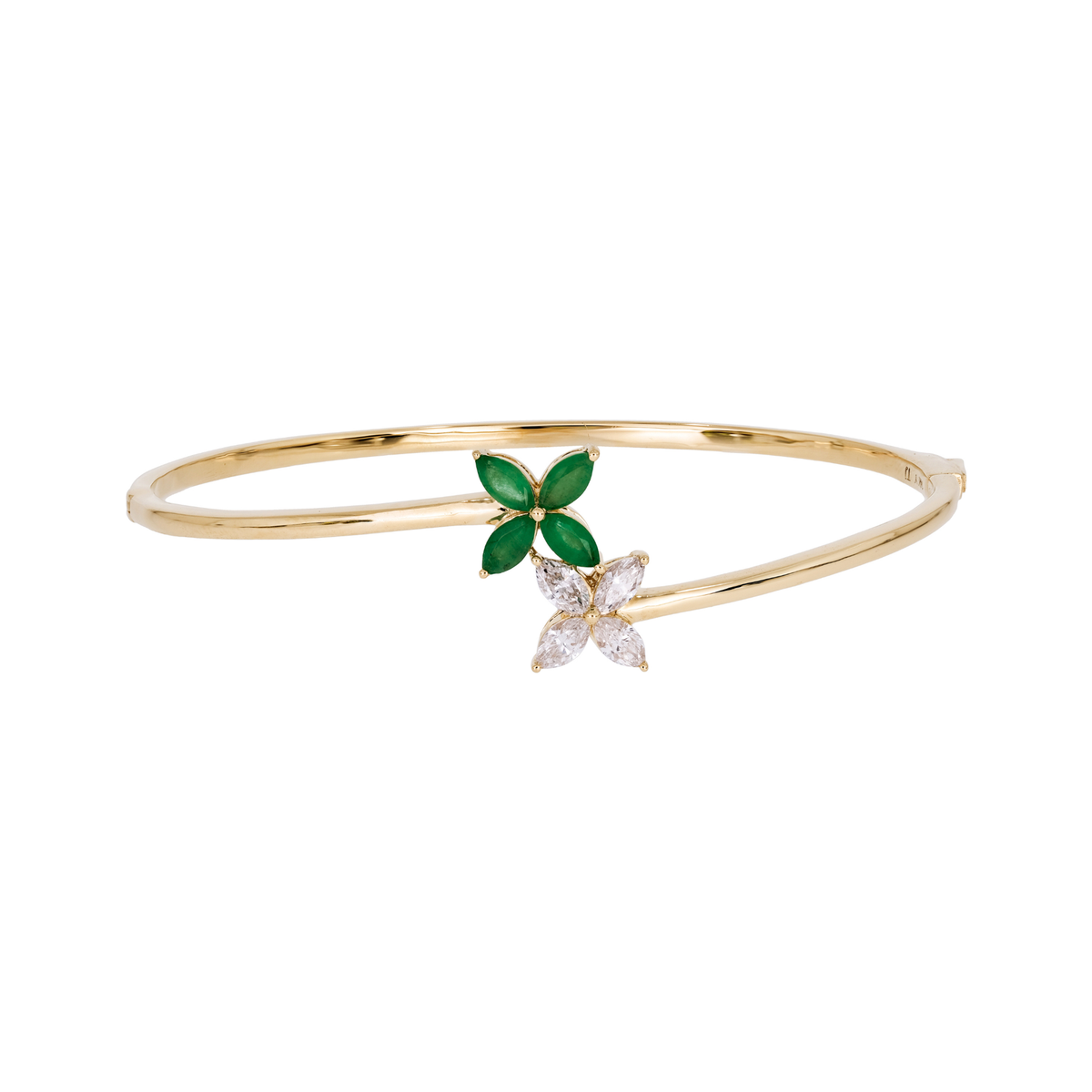 Bangle Flor con Diamantes y Esmeralda en Oro Amarillo 14k - Oro Amarillo - Esmeralda