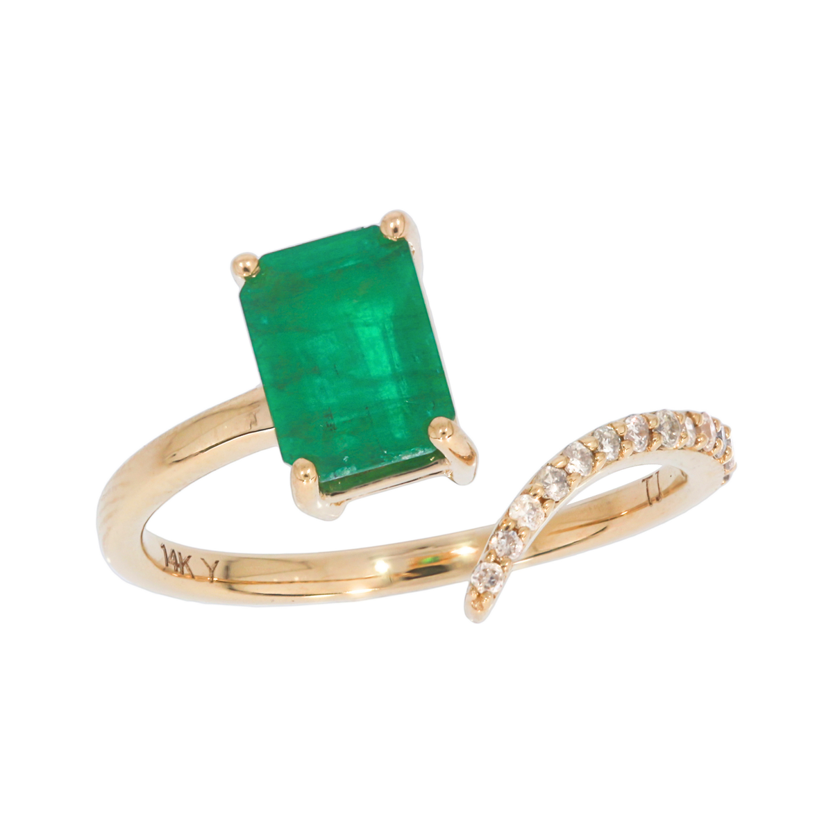 Anillo Serpiente Abierto con Diamantes y Esmeralda en Oro Amarillo 14k - Oro Amarillo - Esmeralda