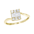 Anillo Cuadrado con Diamantes en Oro Amarillo 14k - Oro Amarillo