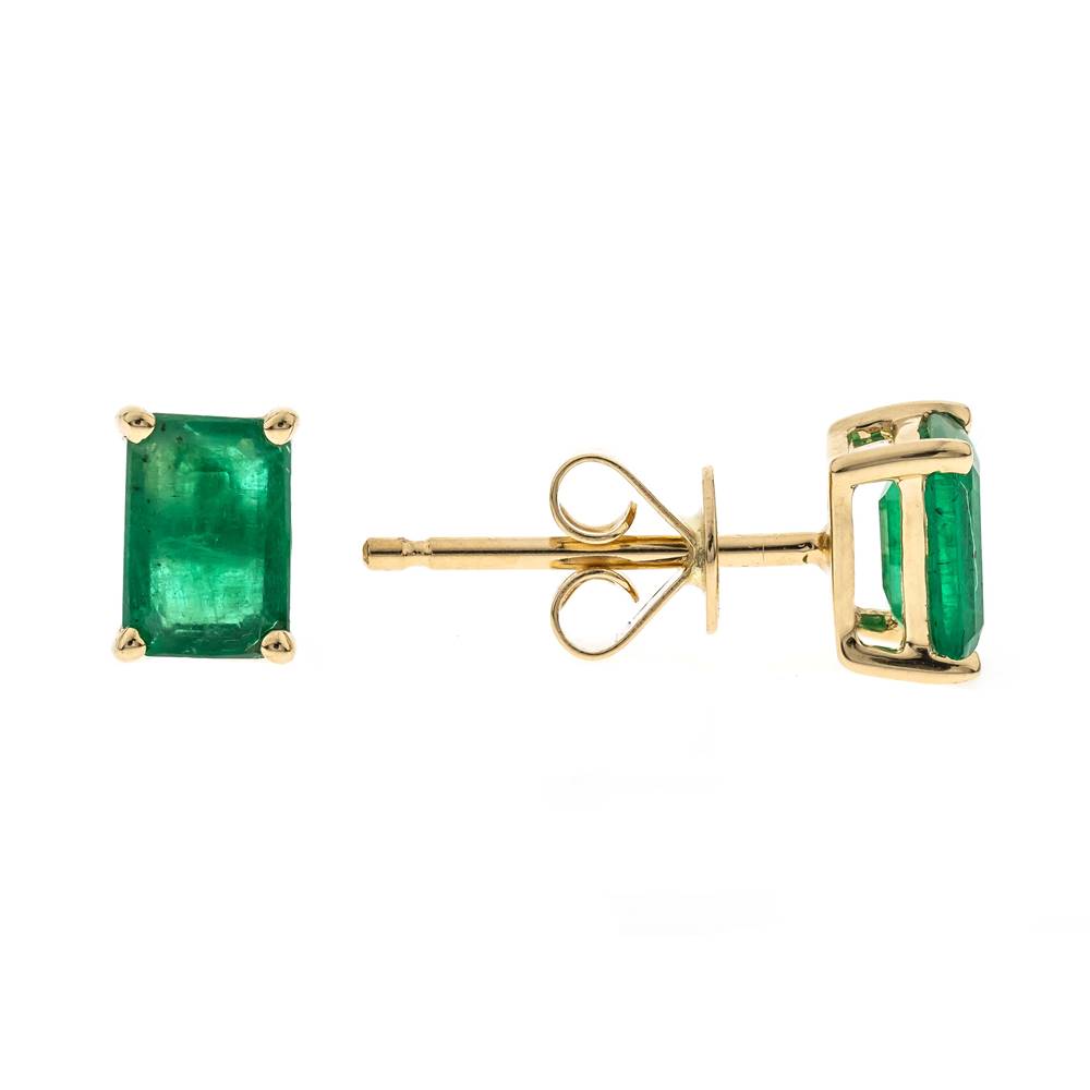 Aretes Esmeralda Natural Corte Esmeralda en Oro Amarillo 14k