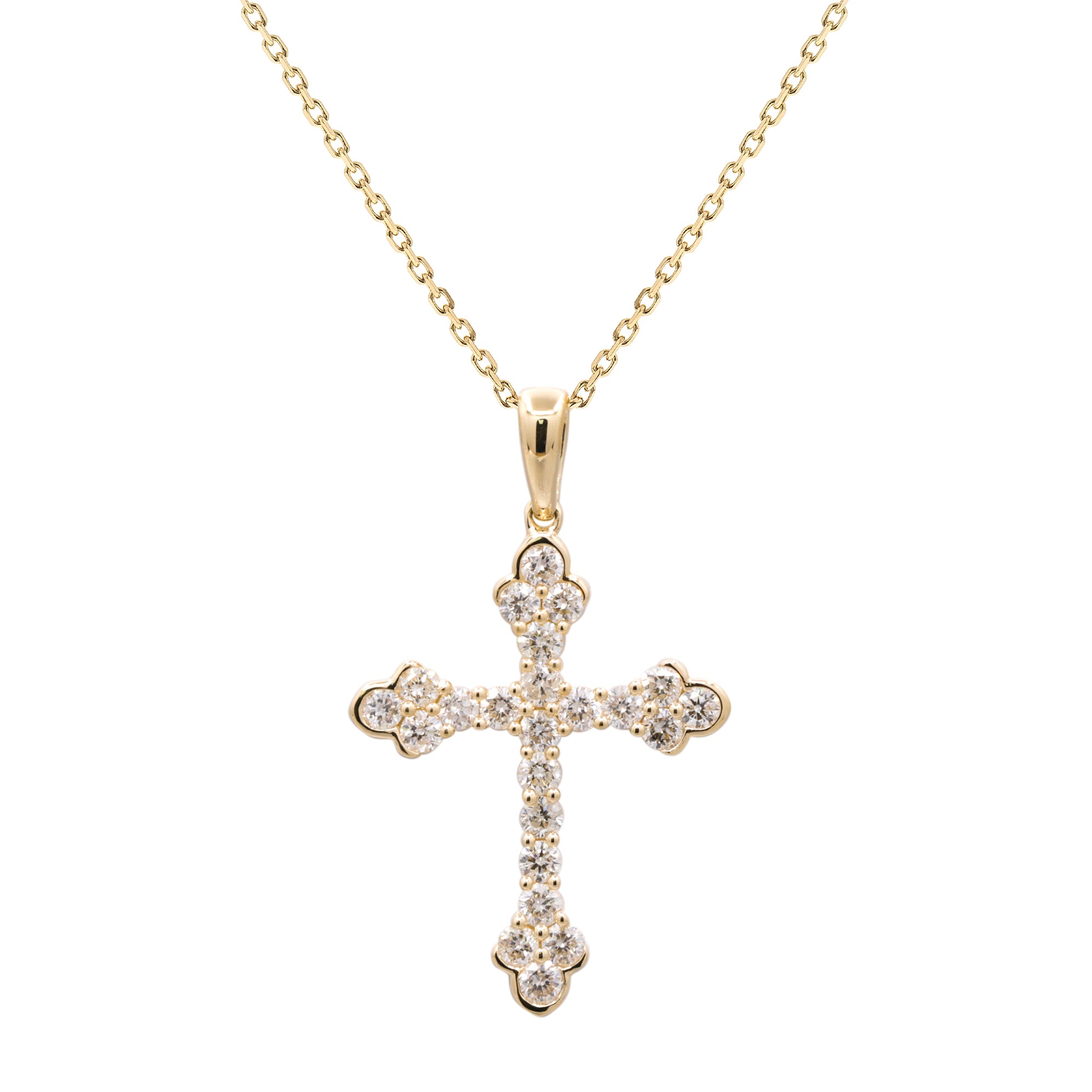 Collar Cruz de Diamantes Naturales 0.77 ct en Oro Amarillo 14k