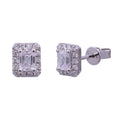 Aretes Halo Diamante Lab Corte Esmeralda en Oro Blanco 14k