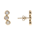 Aretes Tres Diamantes Naturales Bizel 0.77 ct en Oro Amarillo 14k